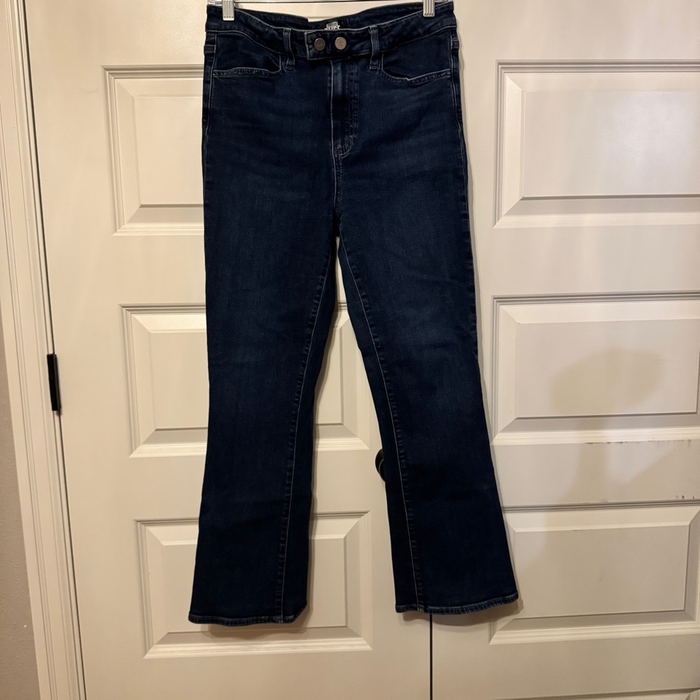 PAIGE Dark Indigo Flare Jeans High Rise Premium Denim Size 30
